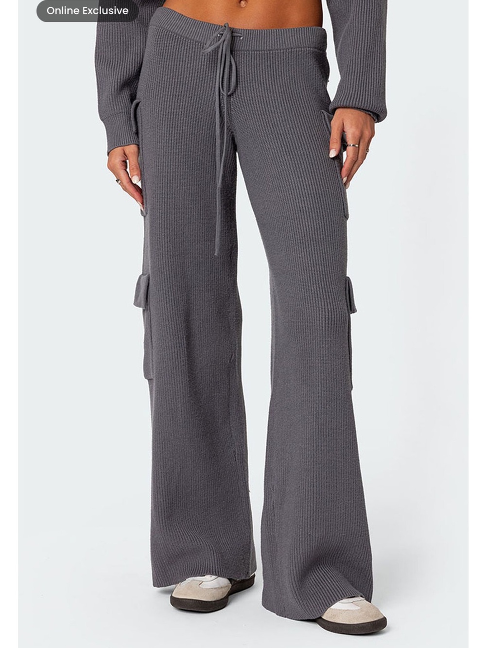 NWT Edikted Wynter Knit Cargo Pants - Gray SIZE XS and M - Picture 2 of 8